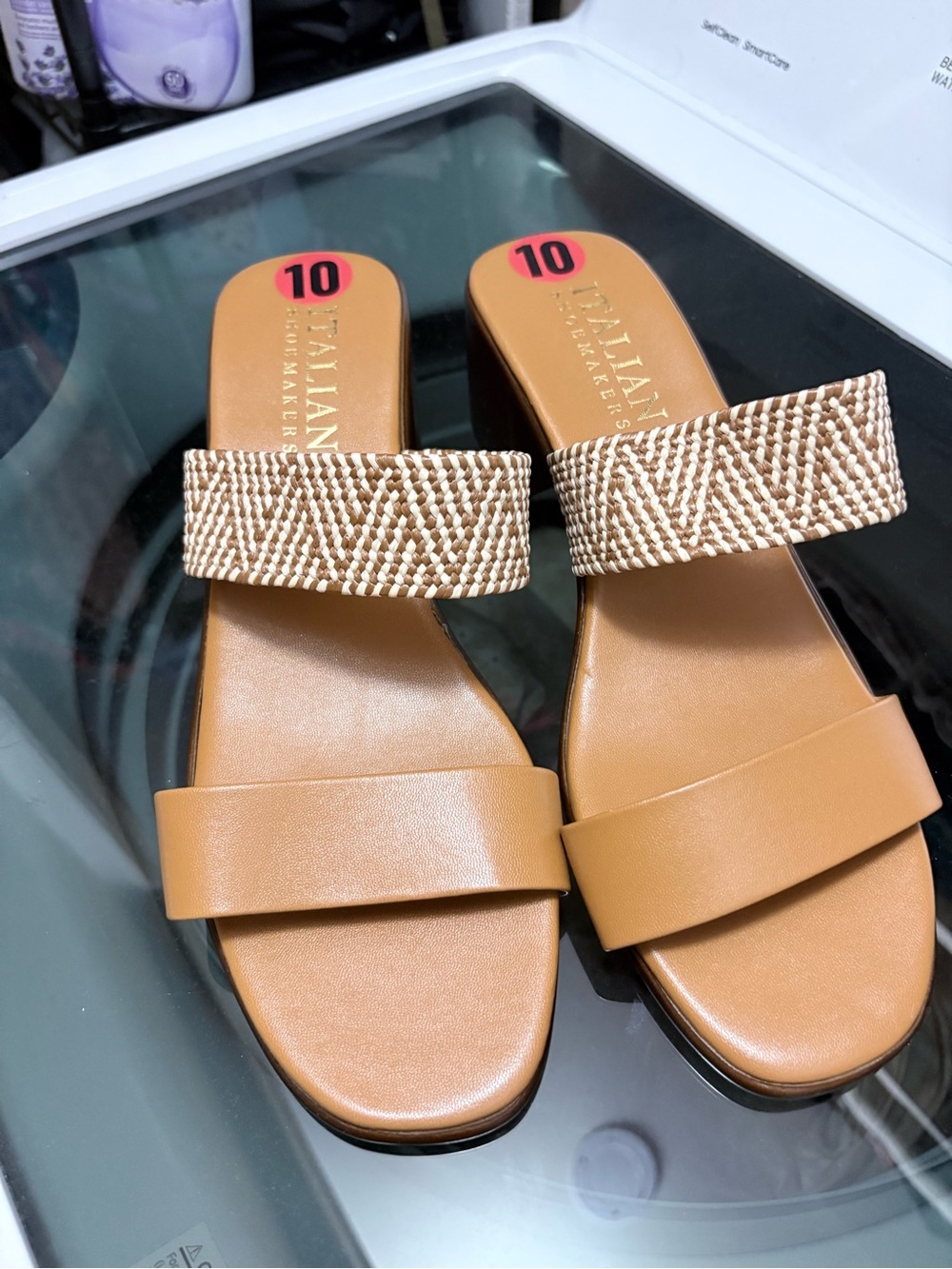 Italian Shoemakers Tan Braided-Accent Slide Sandals